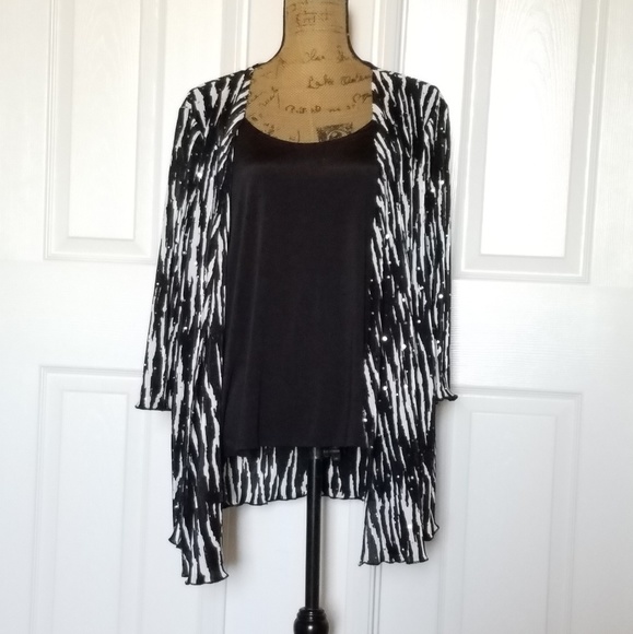 Brittany Black Woman Tops - Black tank top attached to top, dressy w/dots!